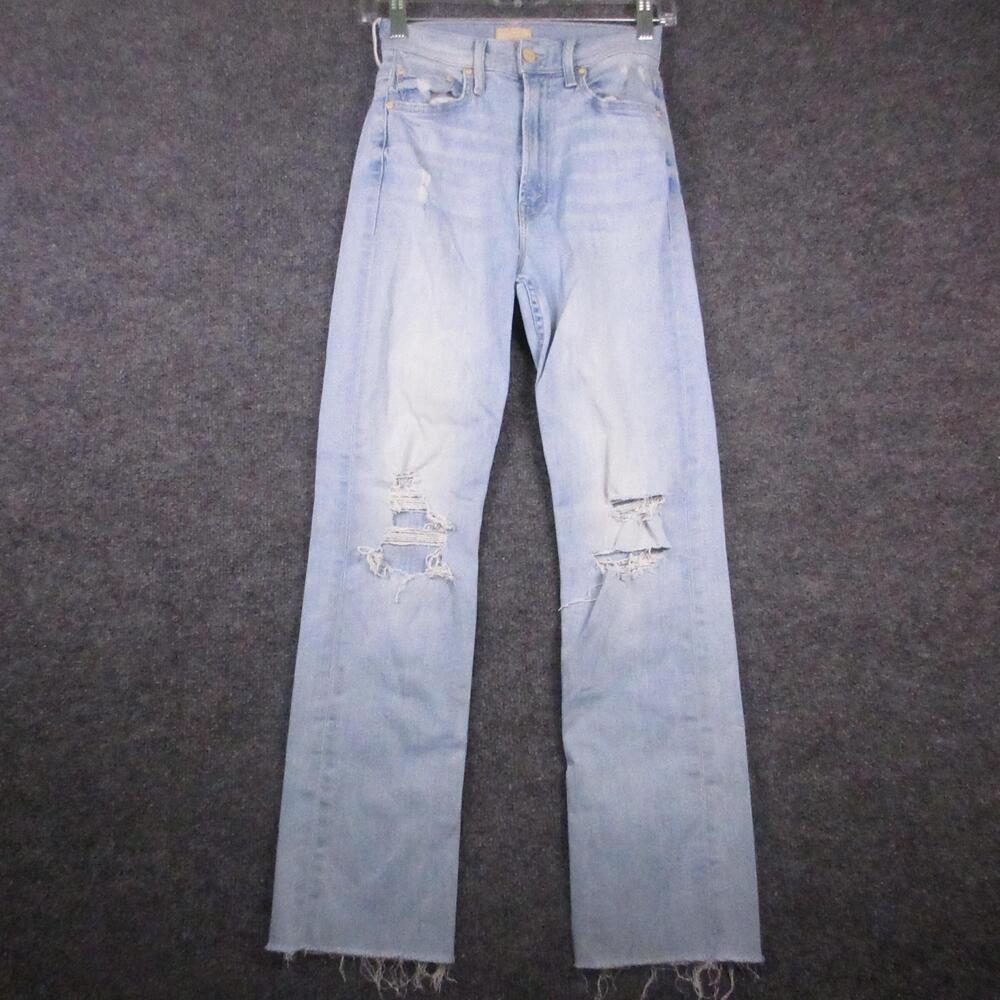 Mother High Waisted Rider Ankle Fray Jeans Womens 24 Blue Light Wash Distressed